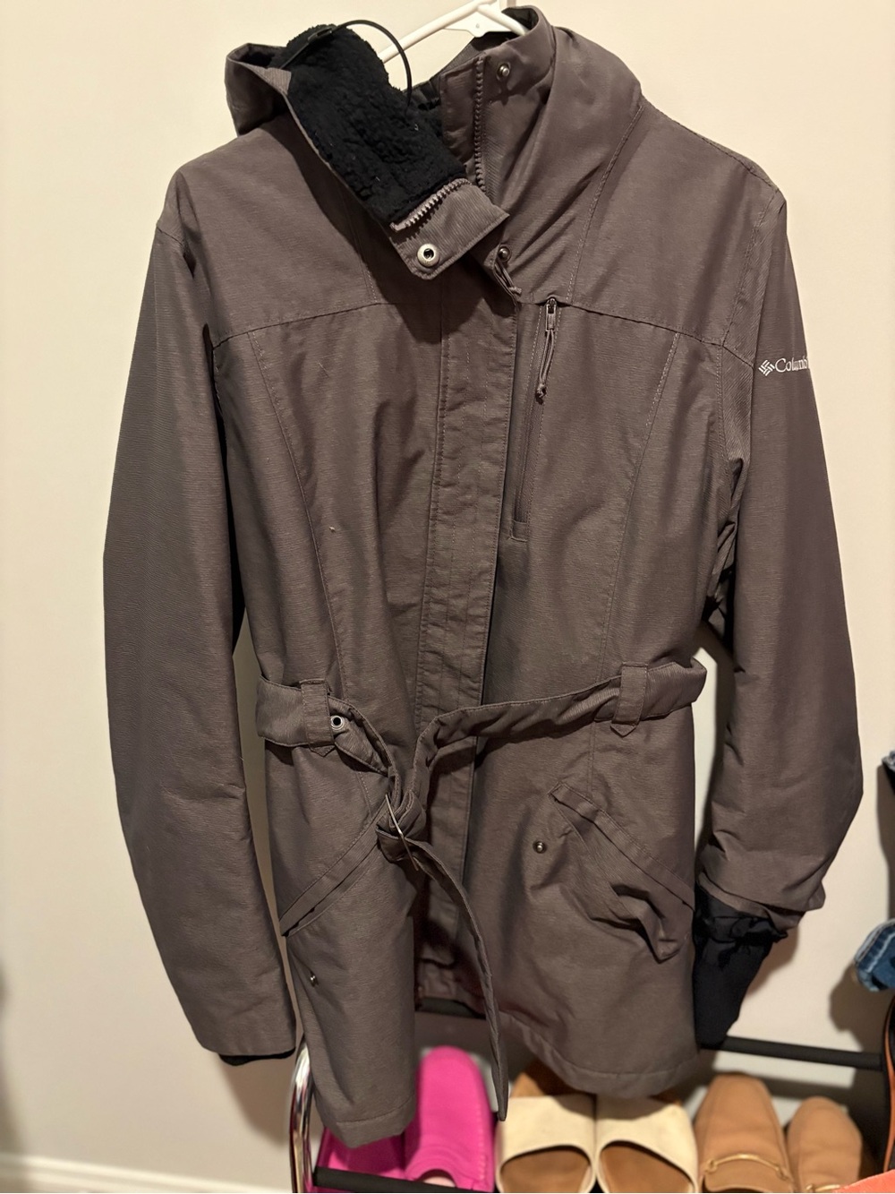 Columbia Brown Hooded Belted Jacket